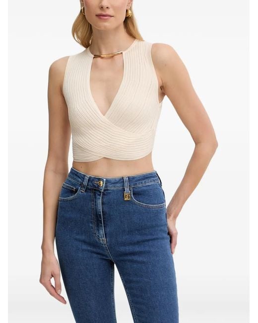 Elisabetta Franchi Blue Haut Nervuré À Bretelles Croisées