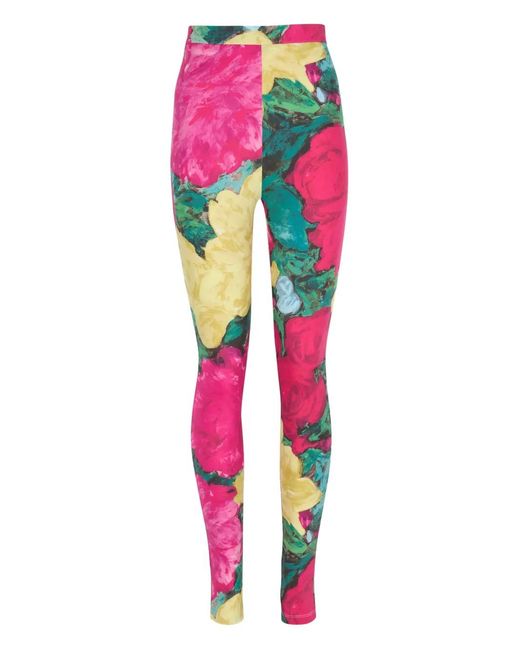 Balmain Broeken ,Veelkleurig ,Jersey Legging Met Rozenprint in het Pink