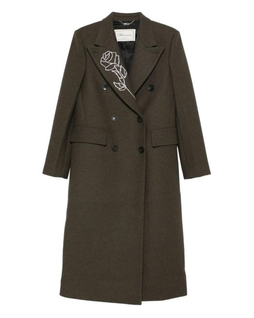 Blumarine Brown Rose-Embellished Coat
