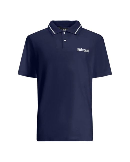 Just Cavalli Blue Logo-Print Tipped Polo Shirt for men