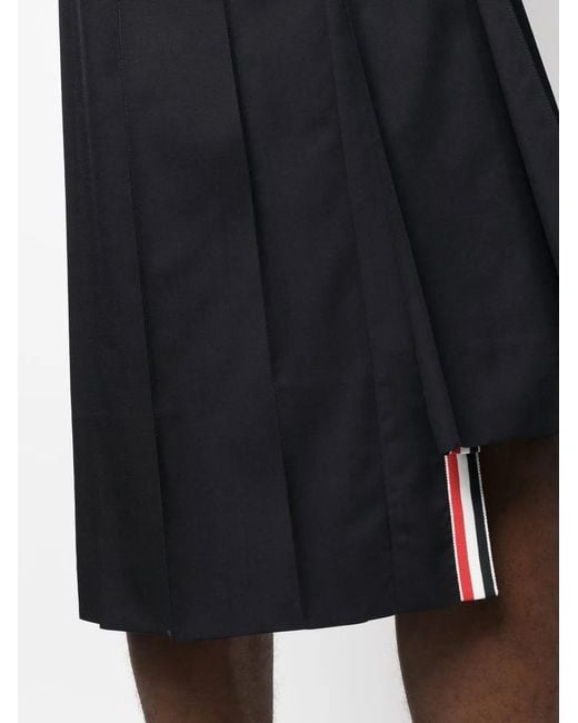 Thom Browne Black 4-Bar Woollen Pleated Skirt for men
