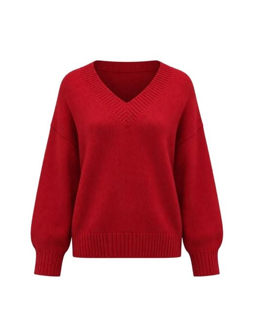 Reformation Red Jadey V-Neck Sweater