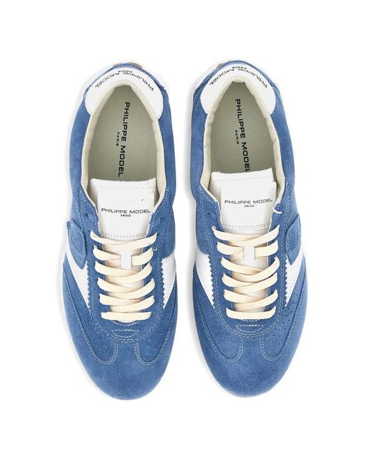Philippe Model Blue Planche Lace-Up Logo Sneakers