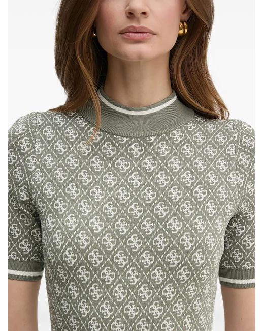 Guess Green Logo-Pattern Short-Sleeve Mini Dress