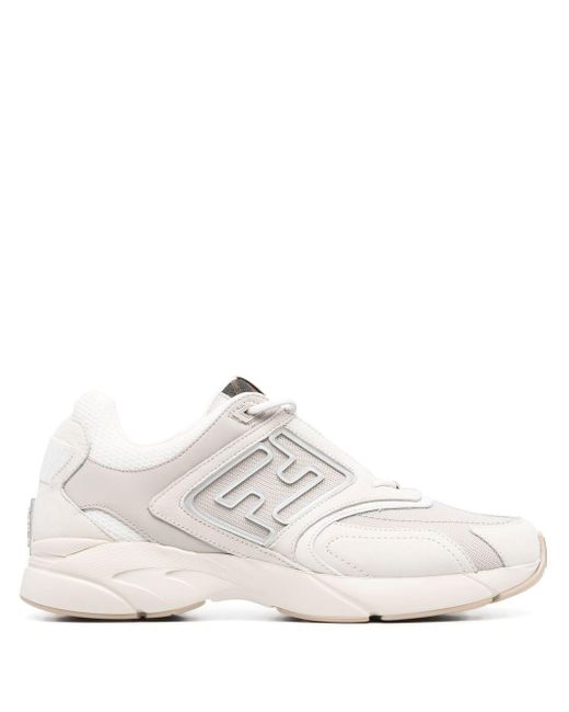Fendi White Panelled Low-top Sneakers for men