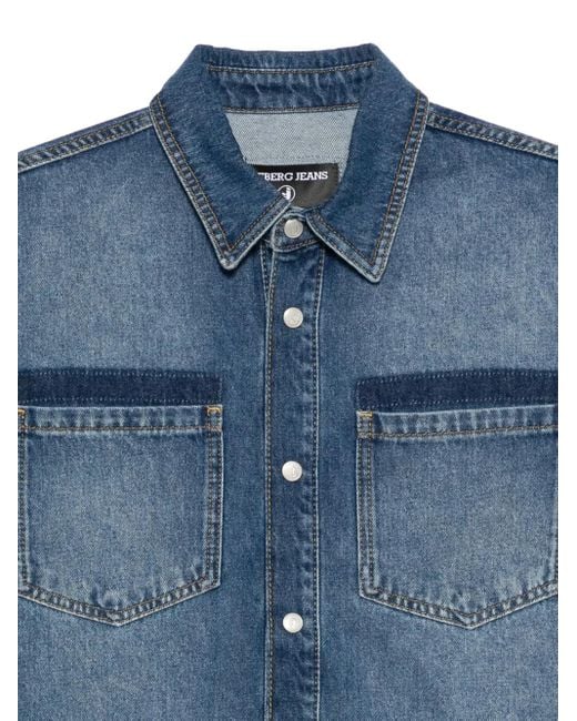 Iceberg Blue Logo-Patch Denim Shirt for men