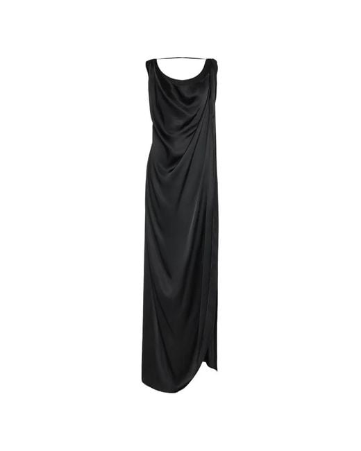 Maison Margiela Black Satin Draped Cowl-Neck Maxi Dress