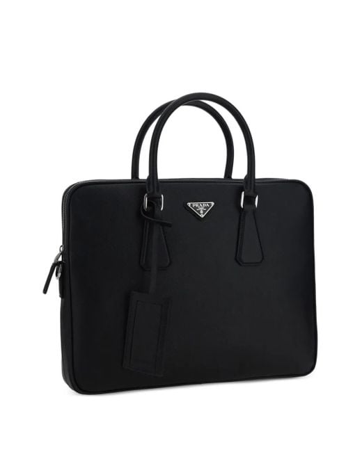 Prada Black Triangle-Logo Leather Briefcase