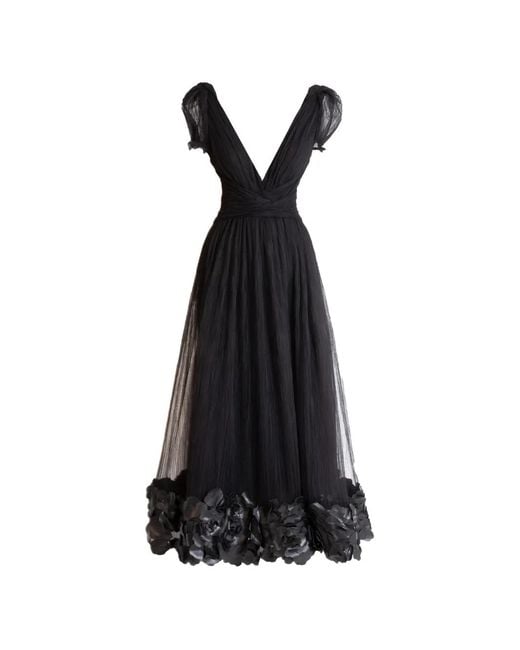 Gemy Maalouf Black Puffed-Shoulders Midi Dress