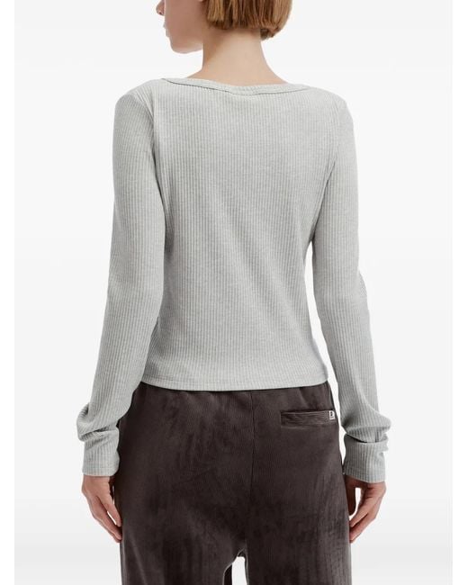 Chocoolate Gray Ribbed-Knit Heart-Motif T-Shirt