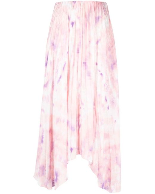 Maje Floral-print Asymmetric Pleated Skirt in Pink | Lyst