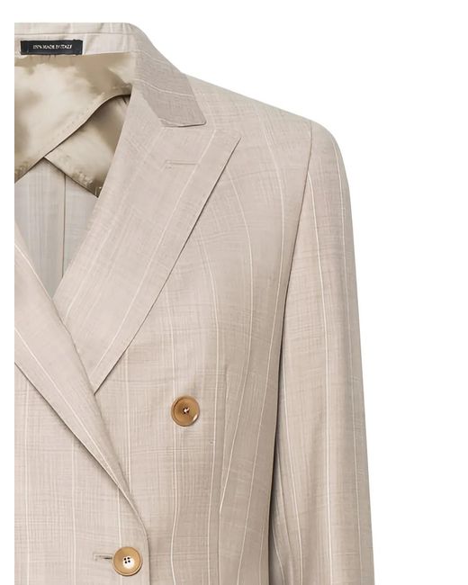 Franzese Collection Natural Lady Diana Double-Breasted Pinstripe Suit