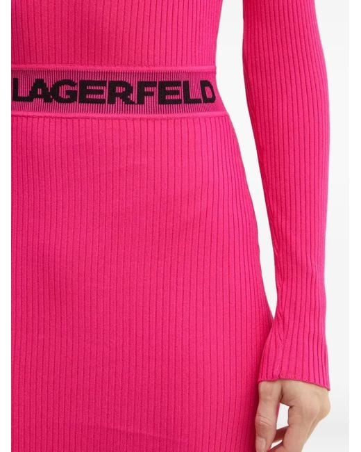 Karl Lagerfeld Midi-Jurk Met Vierkante Hals En Logo in het Pink