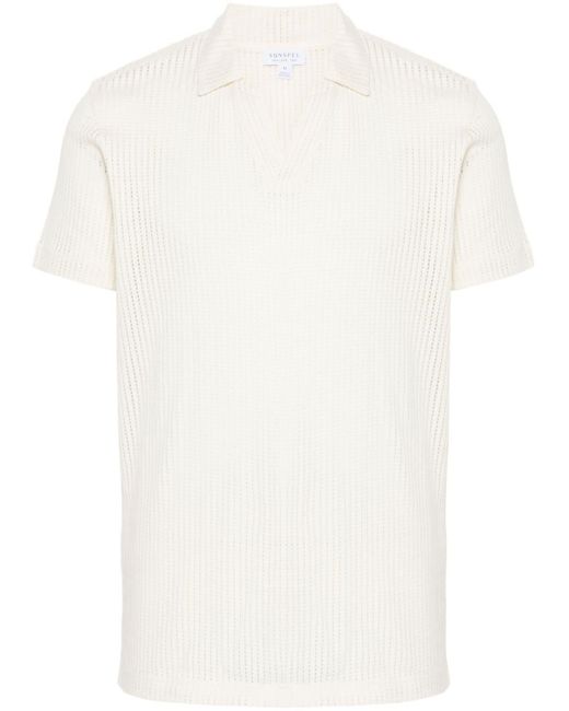 Sunspel Linear Poloshirt im Mesh-Design in White für Herren