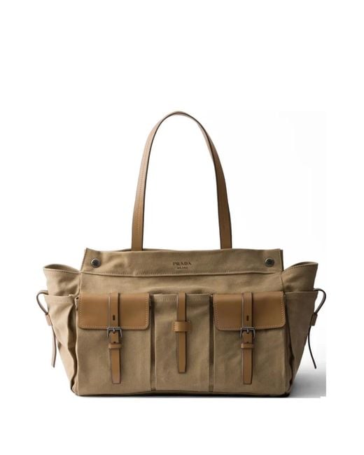 Prada Natural Route Canvas And Leather Tote Bag for men