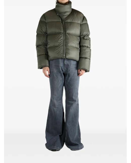 Rick Owens Green Down Jacket With Asymmetrical Zip for men