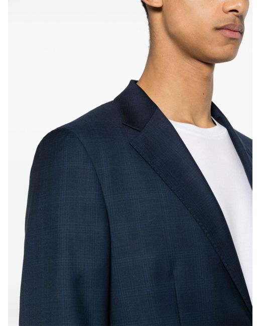 Zegna Blue Checked Single-breasted Suit for men