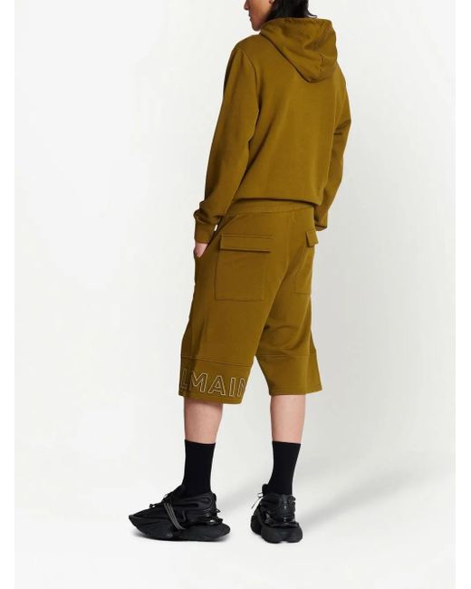 Balmain Green Logo-Print Organic-Cotton Shorts for men
