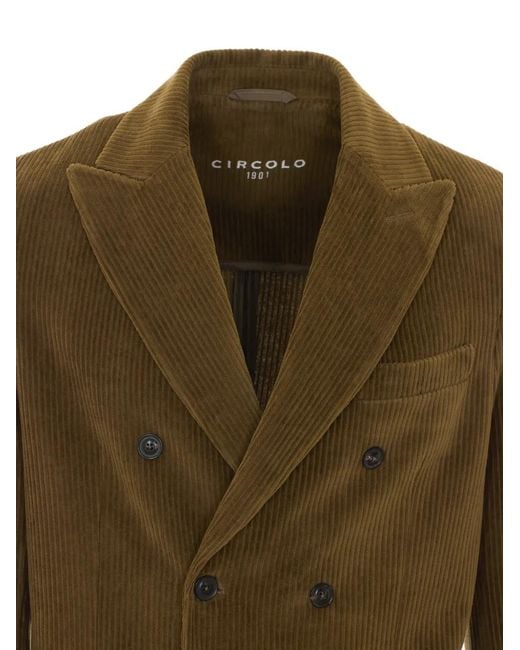Circolo 1901 Green Double-Breasted Corduroy Blazer for men