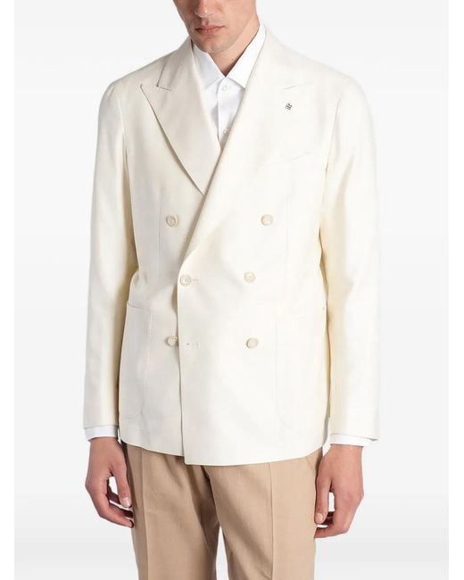 Tagliatore White Double-Breasted Peak-Lapel Suit Jacket for men