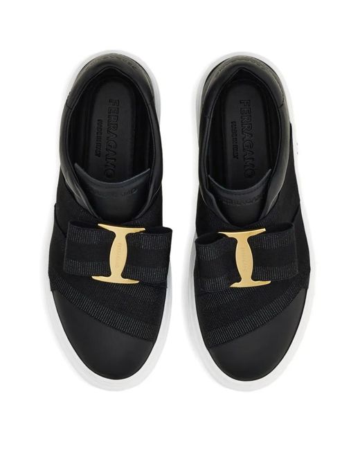 Ferragamo Black Slip On Sneakers With Maxi Bow Detail