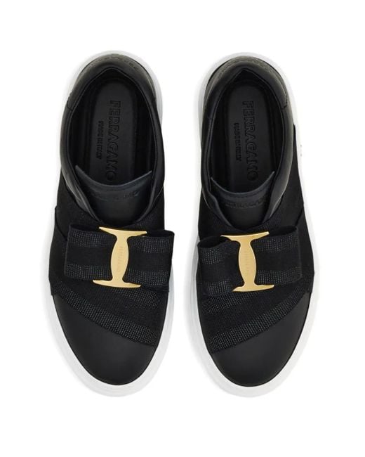 Ferragamo Black Bow Gancio Slip-On Sneakers