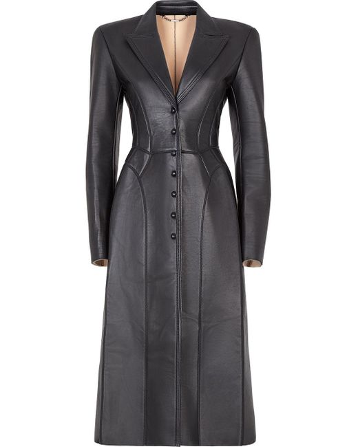 Fendi Black Single Breasted Leather Coat
