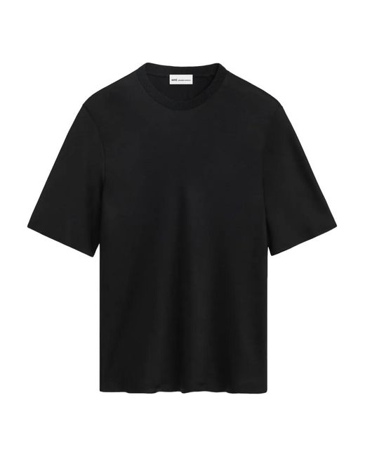AMI Black Satin Short-Sleeve Blouse