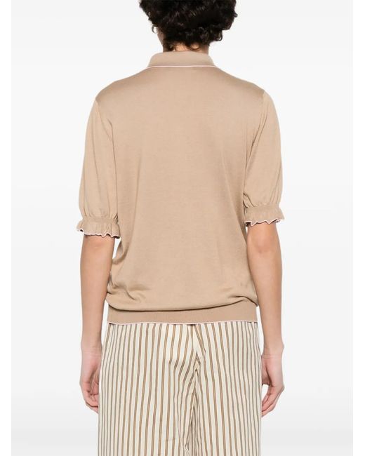 Fabiana Filippi Natural Polo En Maille À Volants