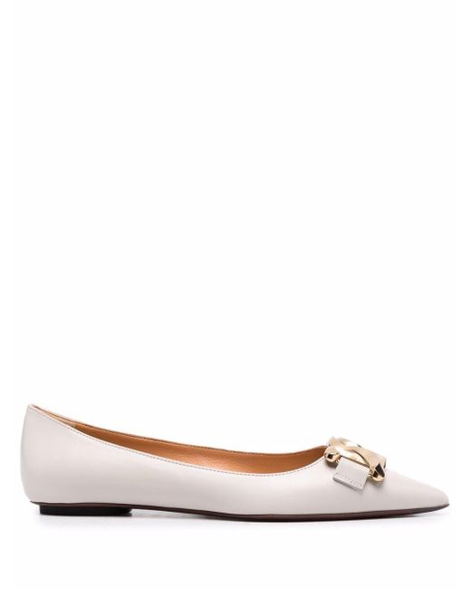 Tod's Chain-link Leather Ballerina Shoes - Lyst