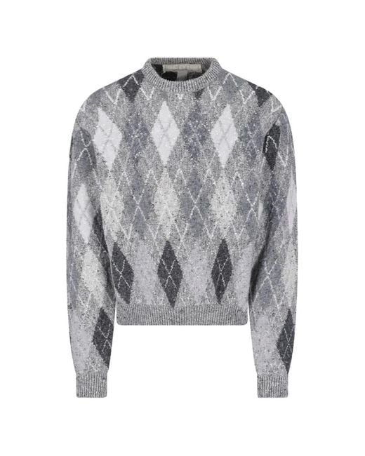 ERL Gray Diamond Pattern Knit Sweater