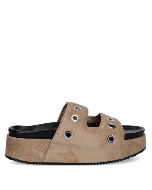 Inuikii Brown Platform Eyelet-Detail Slides