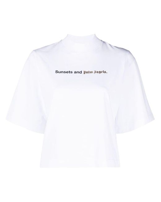 Palm Angels White T-Shirt mit Slogan-Print