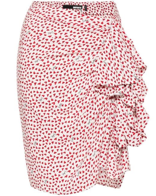 ROTATE BIRGER CHRISTENSEN Red Heart-print Frilled Mini Skirt