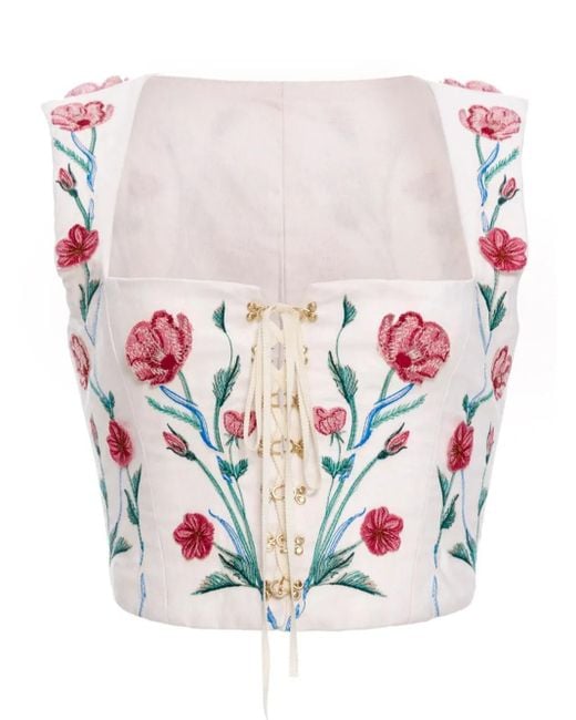 Agua Bendita White Corsage mit Blumen-Print