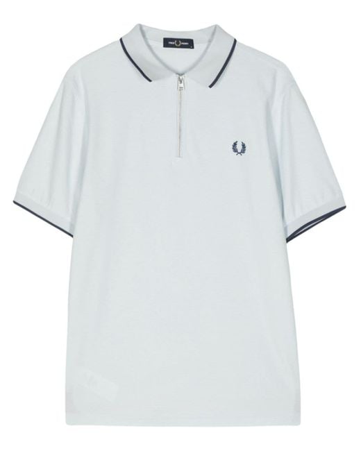 Fred Perry White Logo-embroidered Zip-neck Polo Shirt for men