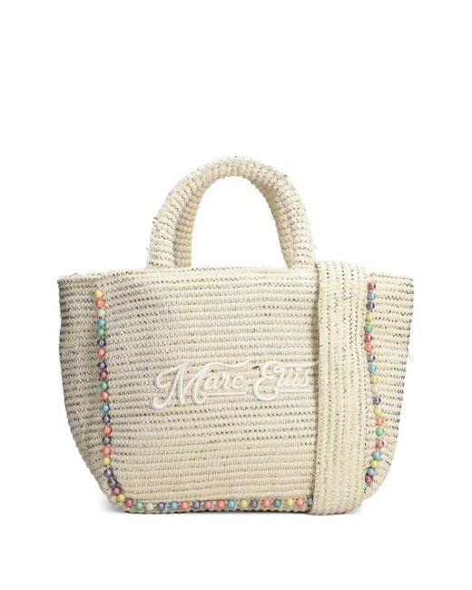 Marc Ellis White Buby Bead-Embellished Medium Tote Bag
