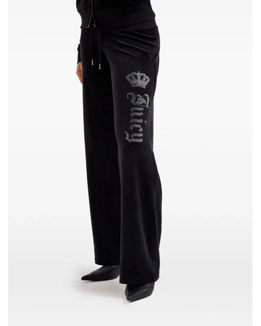 Juicy Couture Black Diamanté Crown Velour Track Pants