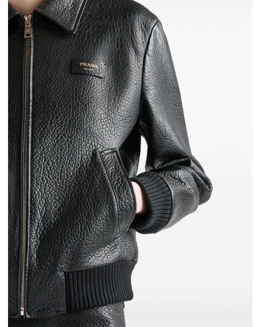 Prada Black Crocodile-embossed Leather Jacket