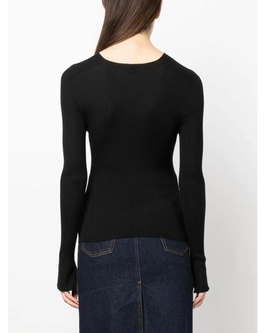 Lanvin Black Long-Sleeve Ribbed-Knit Top