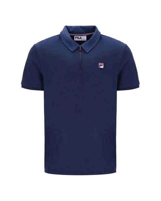 Fila Blue Ettore Logo-Patch Zip-Fastening Polo Shirt for men
