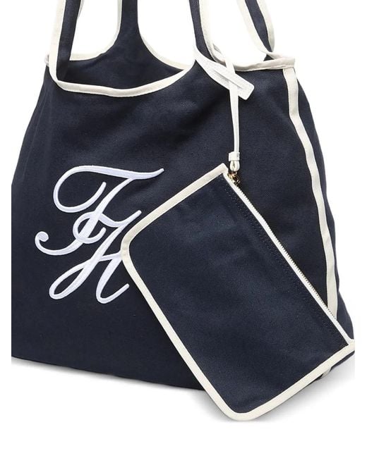 Tommy Hilfiger Blue Embroidered-Logo Canvas Tote Bag