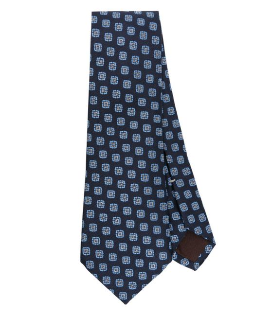 Canali Blue Patterned-jacquard Silk Tie for men