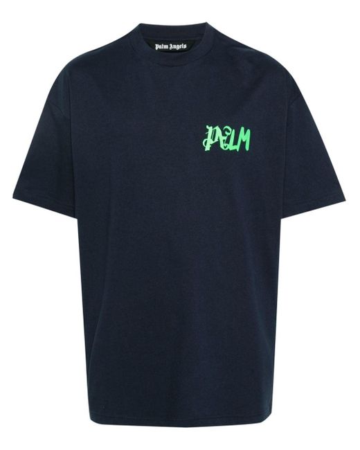 Camiseta con logo estampado Palm Angels de hombre de color Blue