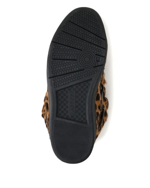 Lanvin Brown Zigzag-Tie Leopard Sneakers for men
