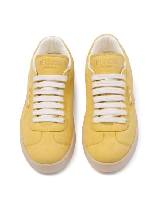 Prada Yellow Triangle-logo Suede Sneakers