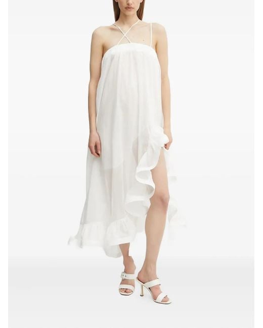 SIMONA CORSELLINI White Cross-Strap Ruffled Midi Dress