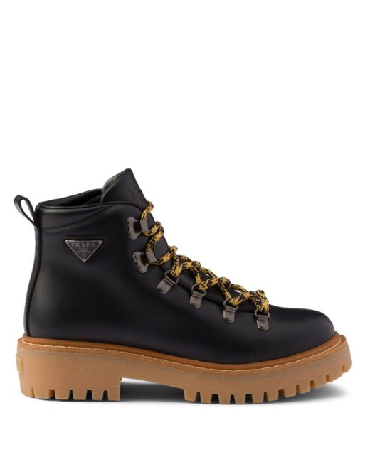 Prada Laced Leather Ankle Boots in Black Lyst UK