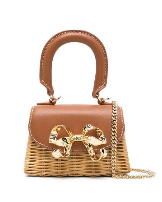 Self-Portrait Brown Rattan Bow Mini Bag