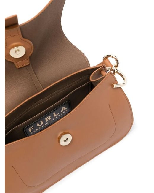 Furla Brown Mini Flow Logo-Plaque Leather Clutch Bag